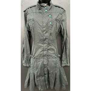 Skunkfunk SKFK Dress L Green Aqua Geo Cotton Pleat Pocket Military Retro Cottage